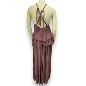 Jen’s Pirate Booty Maxi Dress “Chocolate Merlot”ruffle backless back halter‎ S